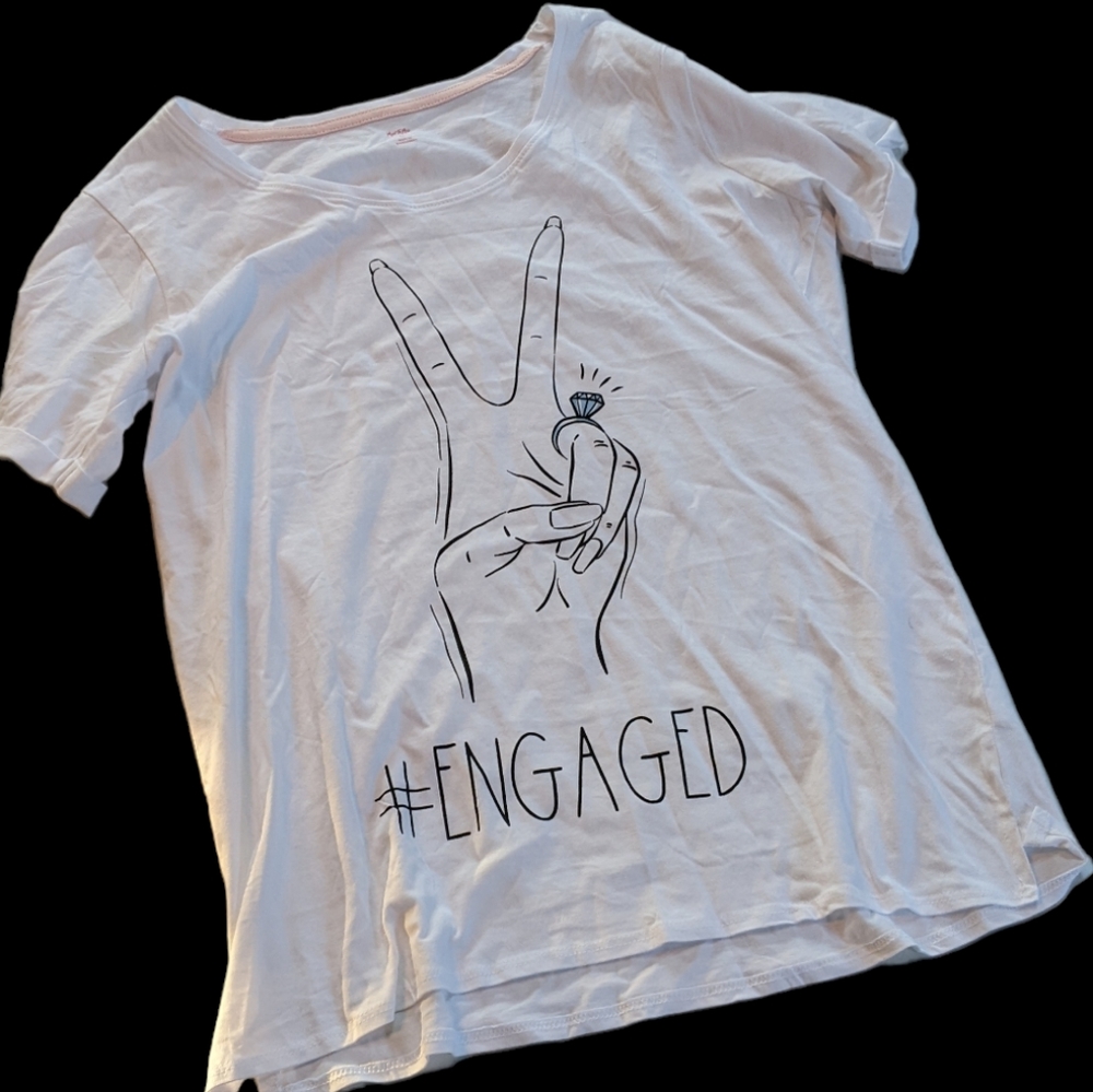 Engaged, white tee shirt. XL